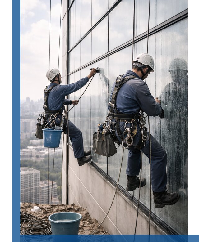 Профессиональная мойка фасадных окон альпинистами в Якутске