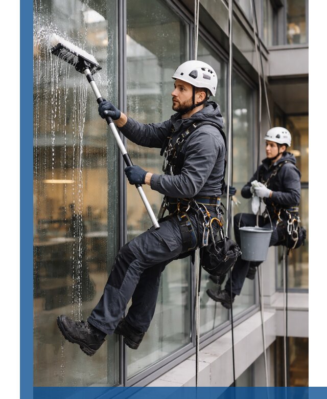 Профессиональная мойка витражей промышленными альпинистами в Якутске