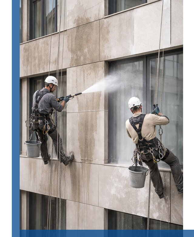 Послестроительная мойка фасада промышленным альпинизмом в Якутске