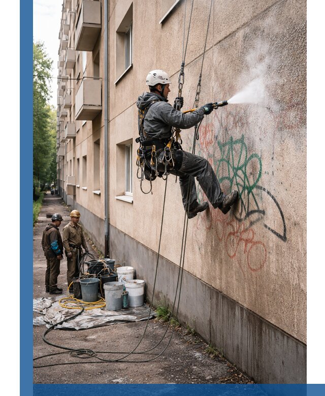 Удаление граффити с фасада в Якутске без следов и повреждений