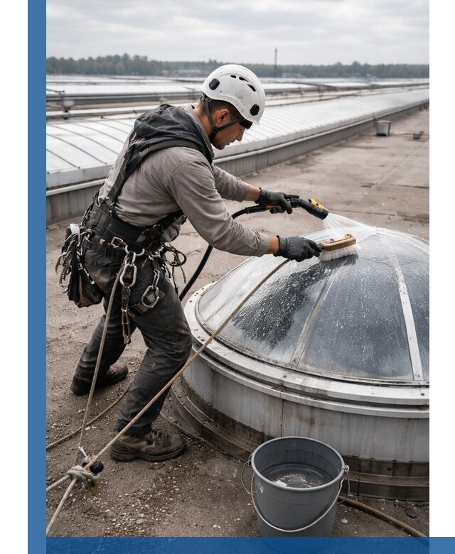 Мойка зенитных фонарей на кровле для промышленных объектов в Якутске