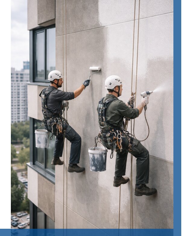 Покраска фасада альпинистами в Якутске от 312 р. | ВЫСОТНИК-Ктс