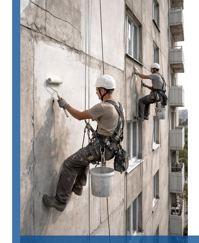 Покраска бетонного фасада в Якутске для жилых и промышленных объектов