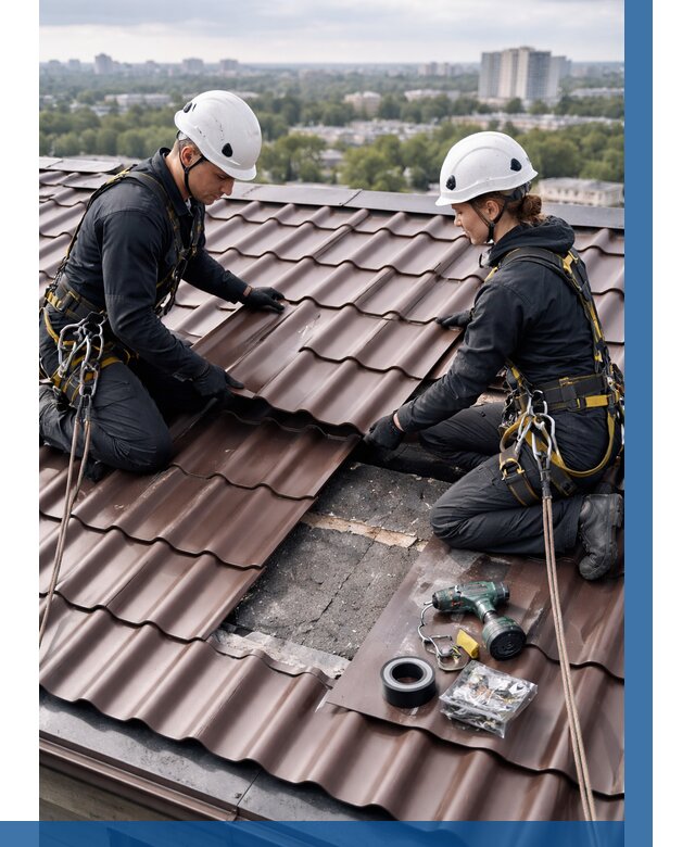 Ремонт металлочерепицы на крыше в Якутске от 937 р. | ВЫСОТНИК-Ктс