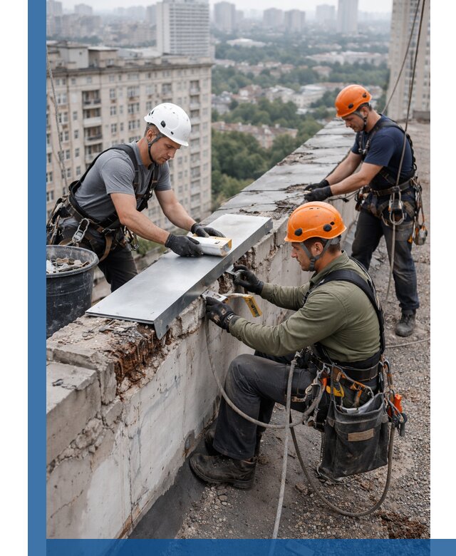 Ремонт парапета на кровле в Якутске, высотные работы с гарантией