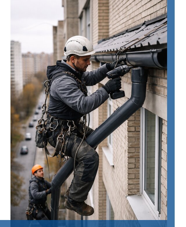 Монтаж водосточной системы на здании в Якутске от 5208 р. | ВЫСОТНИК-Ктс