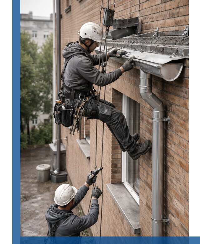 Монтаж водосточной системы на здании в Якутске под ключ