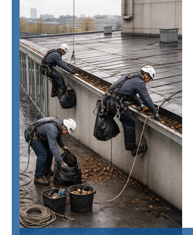 Очистка кровли по периметру в Якутске силами промышленных альпинистов