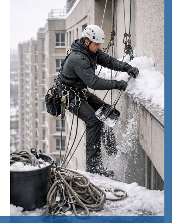 Очистка карнизов от снега в Якутске от 312 р. | ВЫСОТНИК-Ктс