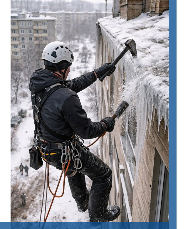 Сбивание сосулек с крыши в Якутске по цене от 4687 р. | ВЫСОТНИК-Ктс