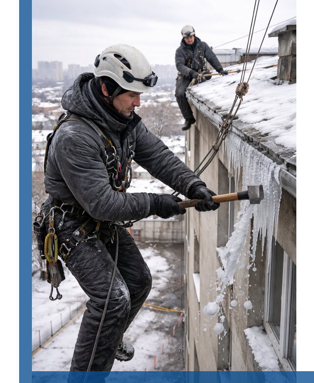 Сбивание и удаление сосулек с крыши в Якутске безопасно