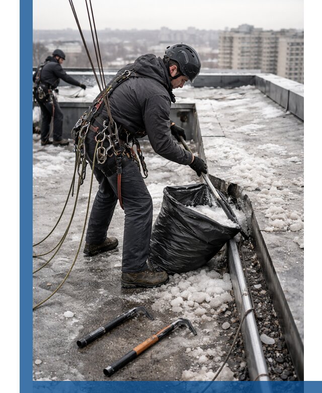 Аварийная очистка кровли в Якутске от промальпинистов