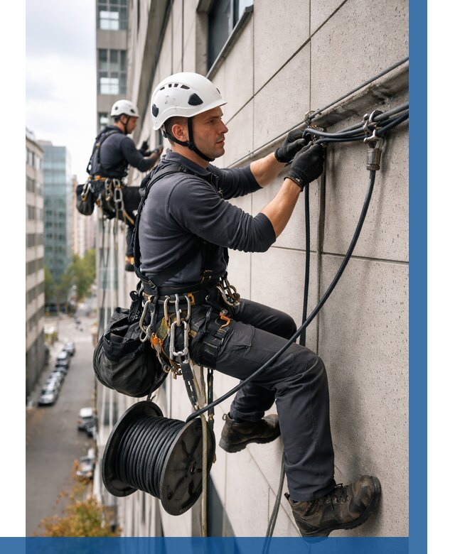 Прокладка кабеля по фасаду в Якутске от 365 р. | ВЫСОТНИК-Ктс