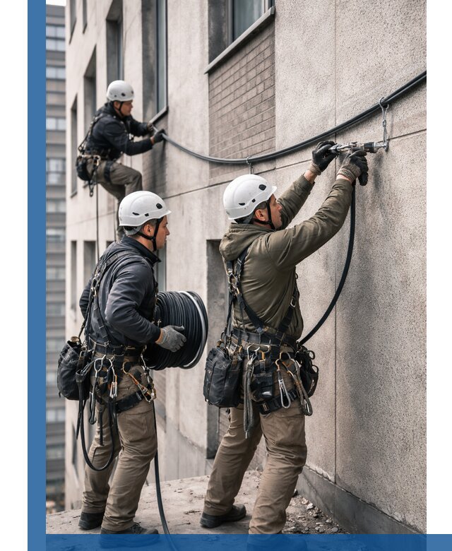 Прокладка кабеля по фасаду в Якутске, профессиональный монтаж