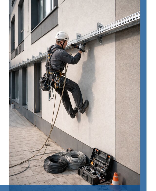 Монтаж кабельных лотков на фасаде в Якутске от 1250 р. | ВЫСОТНИК-Ктс