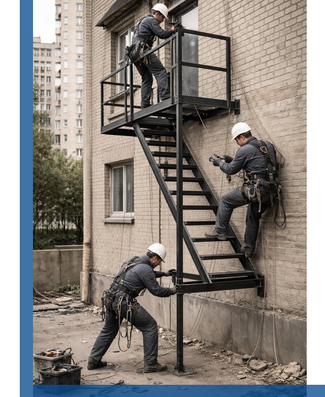 Монтаж пожарной лестницы в Якутске, установка и крепление