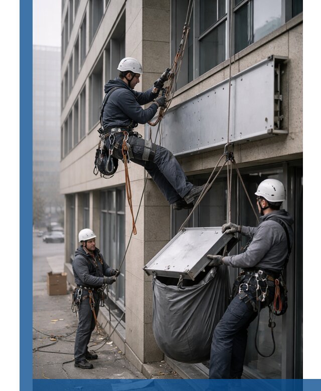 Демонтаж рекламной вывески с высотными работами в Якутске