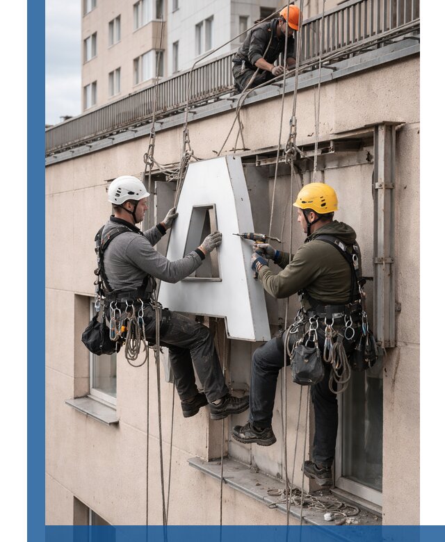 Ремонт и восстановление наружных вывесок на высоте в Якутске