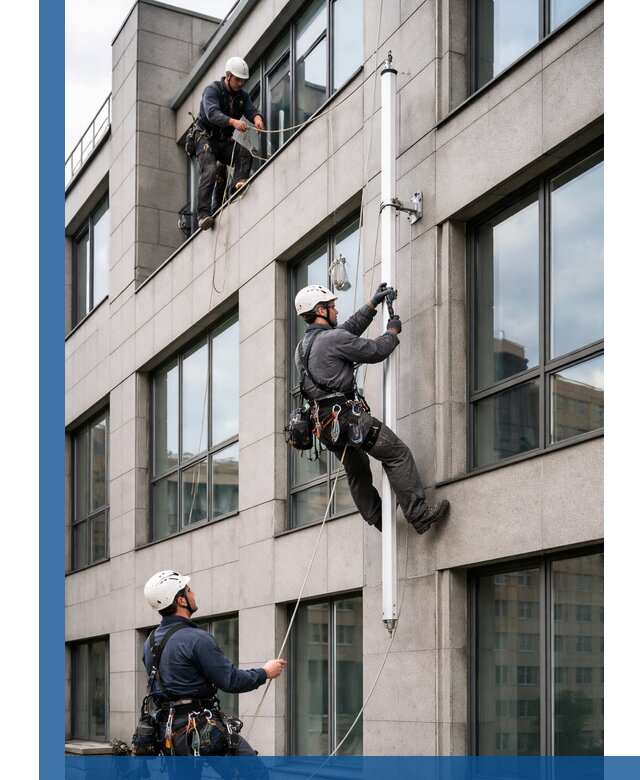 Монтаж флагштока на фасаде здания с креплением и герметикой в Якутске