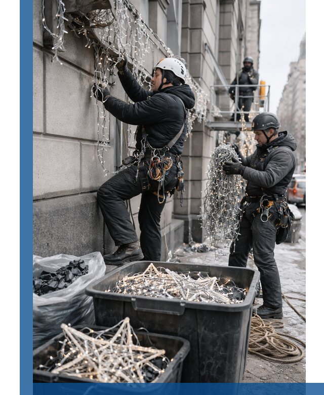 Демонтаж новогоднего оформления и гирлянд в Якутске