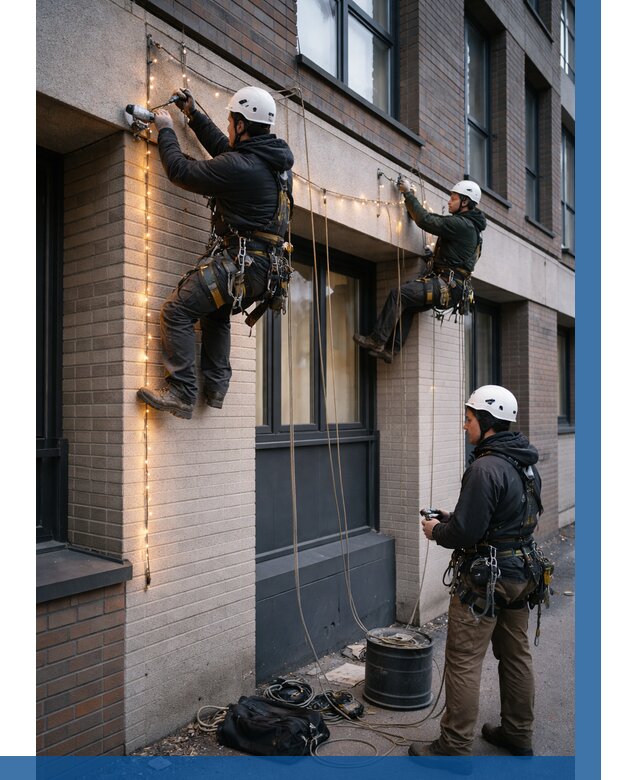 Монтаж гирлянд на фасаде в Якутске от 3645 р. | ВЫСОТНИК-Ктс