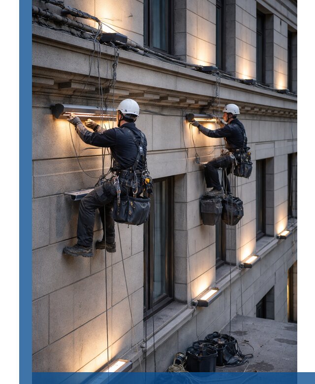 Монтаж архитектурной подсветки фасадов зданий в Якутске