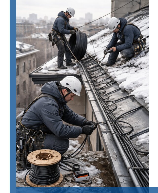 Монтаж греющего кабеля на кровле в Якутске под ключ