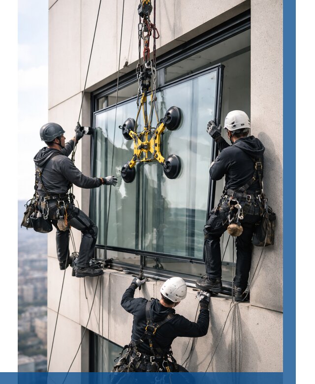 Монтаж стеклопакетов на высоте в Якутске от 3333 р. | ВЫСОТНИК-Ктс